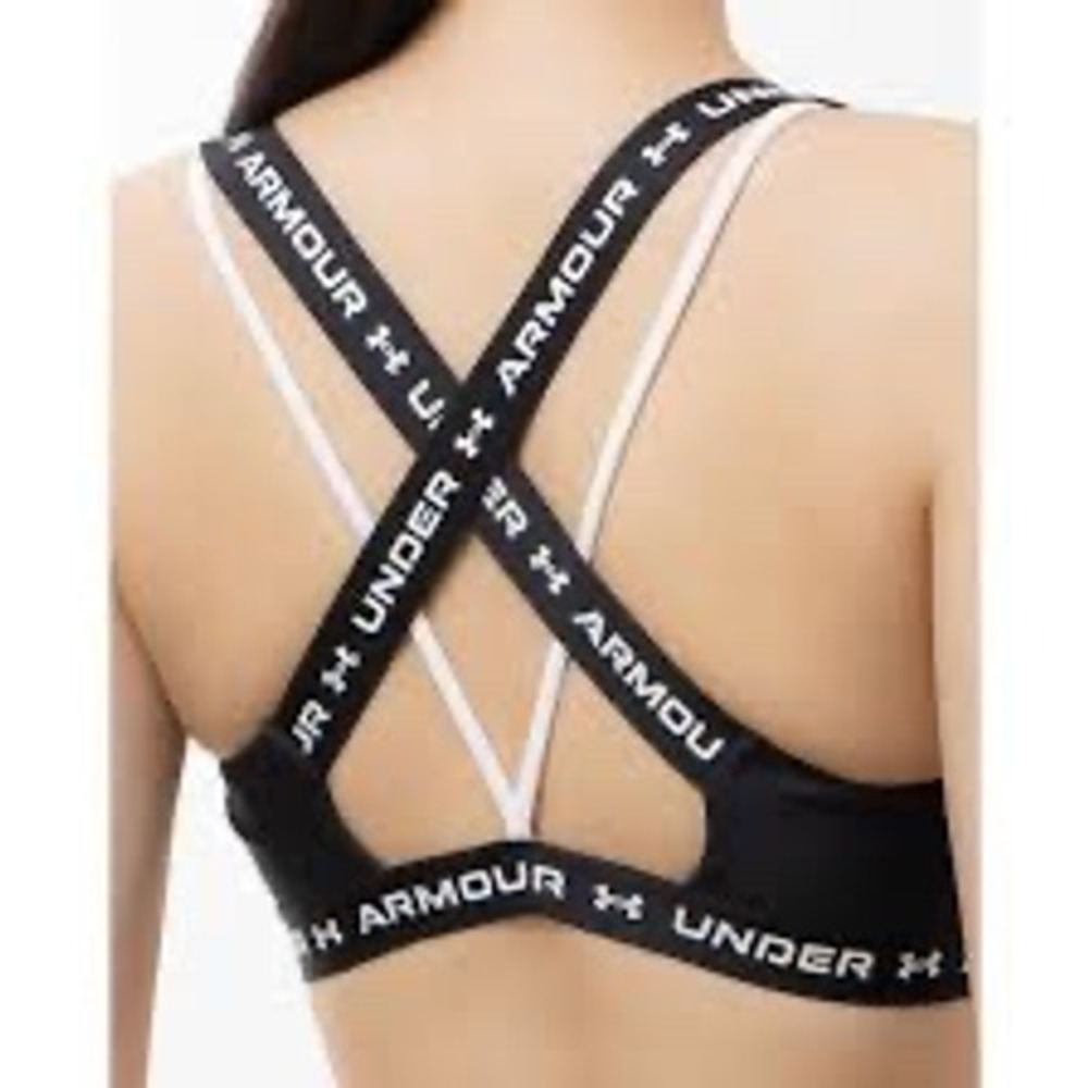 Under Armour Infinity Mid Sports Bra Black White Logo Crossback Strappy Large